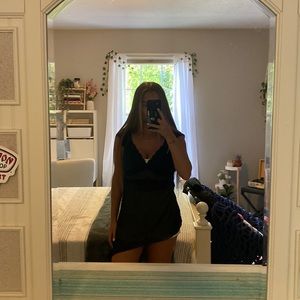 black lace asymmetrical tank dress